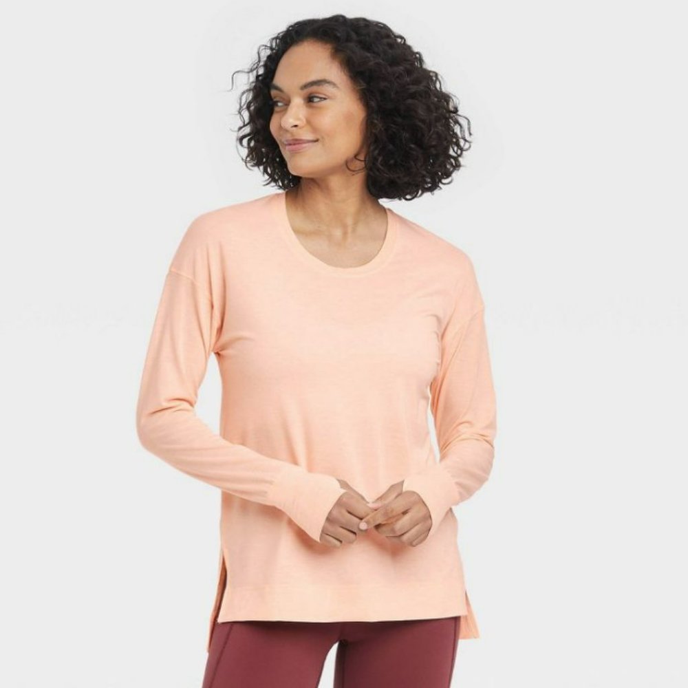 Women's Active Long Sleeve Top All in Motion Peach Orange Small